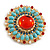 Vintage Inspired Multicoloured Glass/ Pearl/ Turquoise Beads Round Brooch/ Pendant in Gold Tone - 45mm Diameter - view 2