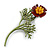 Charming Poppy Flower Floral Brooch in Green/ Red/ Yellow - 70mm Tall - view 2