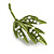 Olive Green Enamel Faux Pearl Leaf Brooch - 50mm Tall - view 2