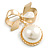 Matte Gold Tone Finish Bow with A Pearl Dangle Brooch - 55mm Long - view 4