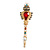 Multicoloured Crystal Pearl Royal Scepter Brooch in Matte Gold Tone Finish - 65mm Long - view 2