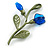 Charming Cornflower Floral Brooch in Green/ Blue - 60mm Tall - view 2