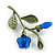 Charming Cornflower Floral Brooch in Green/ Blue - 60mm Tall - view 4