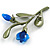 Charming Cornflower Floral Brooch in Green/ Blue - 60mm Tall - view 6