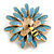 Pretty Light Blue Enamel Flower with Bee Brooch In Gold Tone Metal - 35mm Diameter - view 5