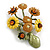 Yellow/ Brown Enamel Sunflower Bunch of Flowers Brooch - 60mm Tall - view 4