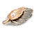 Romantic Double Leaf with Pearl Bead Brooch in Gold/ Grey Tone Metal - 40mm Long - view 6