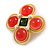 Vintage Inspired Red/ Dark Green Glass Stones and Pearl Square Brooch in Gold Tone Metal - 45mm Across - view 2