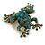 Green Crystal Frog Brooch in Aged Gold Tone Metal - 45mm Long - view 7