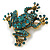 Green Crystal Frog Brooch in Aged Gold Tone Metal - 45mm Long - view 2