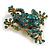 Green Crystal Frog Brooch in Aged Gold Tone Metal - 45mm Long - view 8