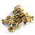 Green Crystal Frog Brooch in Aged Gold Tone Metal - 45mm Long - view 5