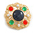 Vintage Inspired Multicoloured Glass Beads and White Faux Pearl Round Brooch in Gold Tone - 40mm Across - view 4