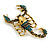 Statement Teal/ Grey Crystal Scorpion Brooch/ Pendant in Aged Gold Tone Metal - 50mm Long - view 7
