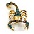 Statement Teal/ Grey Crystal Scorpion Brooch/ Pendant in Aged Gold Tone Metal - 50mm Long - view 4