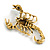 Statement Teal/ Grey Crystal Scorpion Brooch/ Pendant in Aged Gold Tone Metal - 50mm Long - view 5