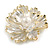Large Dimentional White Pearl Flower Brooch/ Pendant in Gold Tone Metal - 50mm Across - view 6
