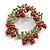 Exquisite Red Berry Floral Green Enamel Wreath Brooch - 50mm Across