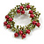 Exquisite Red Berry Floral Green Enamel Wreath Brooch - 50mm Across - view 2