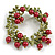 Exquisite Red Berry Floral Green Enamel Wreath Brooch - 50mm Across - view 4