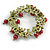 Exquisite Red Berry Floral Green Enamel Wreath Brooch - 50mm Across - view 5