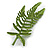 Large Green Enamel Fern Leaf Brooch In Silver Tone - 70mm Long - view 2