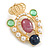 Statement Multicoloured Beaded Royal Crown Brooch in Matte Gold Tone Metal - 55mm Tall - view 4