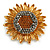 Grey/ Orange Crystal Sunflower Brooch/ Pendant in Gold Tone - 40mm Diameter - view 4