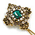 Victorian Style Filigree Crystal Pearl Chain Brooch In Aged Gold Tone Finish/ Green/Grey/Citrine - view 4
