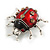 Red/ Black Enamel Citrine Crystal Ladybug/ Ladybird Brooch in Aged Silver Tone - 45mm Wide - view 2