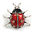 Red/ Black Enamel Citrine Crystal Ladybug/ Ladybird Brooch in Aged Silver Tone - 45mm Wide - view 7
