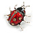 Red/ Black Enamel Citrine Crystal Ladybug/ Ladybird Brooch in Aged Silver Tone - 45mm Wide - view 9
