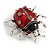 Red/ Black Enamel Citrine Crystal Ladybug/ Ladybird Brooch in Aged Silver Tone - 45mm Wide