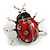 Red/ Black Enamel Citrine Crystal Ladybug/ Ladybird Brooch in Aged Silver Tone - 45mm Wide - view 3