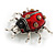 Red/ Black Enamel Citrine Crystal Ladybug/ Ladybird Brooch in Aged Silver Tone - 45mm Wide - view 6