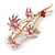 Pink Enamel Daisy Floral and Red Enamel Lady Bug Brooch/ Pendant in Gold Tone - 60mm Tall - view 6