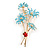 Light Blue Enamel Daisy Floral and Red Enamel Lady Bug Brooch/ Pendant in Gold Tone - 60mm Tall