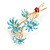 Light Blue Enamel Daisy Floral and Red Enamel Lady Bug Brooch/ Pendant in Gold Tone - 60mm Tall - view 7