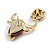 Small Red Resin with Clear CZ Bull Head Pin Brooch in Gold Tone - 20mm Across - view 6