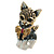 Cute Crystal Enamel Kitty/ Cat Brooch In Gold Tone (Grey/White/Citrine) - 40mm Tall - view 4