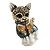 Cute Crystal Enamel Kitty/ Cat Brooch In Gold Tone (Grey/White/Citrine) - 40mm Tall - view 2