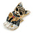 Cute Crystal Enamel Kitty/ Cat Brooch In Gold Tone (Grey/White/Citrine) - 40mm Tall - view 6