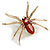 Red Enamel Clear Crystal Spider Brooch/ Pendant In Gold Tone - 50mm Across - view 2