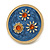 Round Blue Enamel Sunflowers Floral Motif Brooch in Gold Tone - 35mm Diameter - view 2