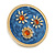 Round Blue Enamel Sunflowers Floral Motif Brooch in Gold Tone - 35mm Diameter - view 5