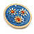 Round Blue Enamel Sunflowers Floral Motif Brooch in Gold Tone - 35mm Diameter - view 6