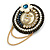 Handmade Crystal Pearl Beaded Fabric/Felt Brooch with Gold Tone Chains - 50mm Diameter - view 2