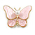 Light Pink Glass Butterfly Brooch/ Pendant in Gold Tone - 40mm Across - view 2