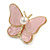 Light Pink Glass Butterfly Brooch/ Pendant in Gold Tone - 40mm Across - view 4