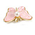 Light Pink Glass Butterfly Brooch/ Pendant in Gold Tone - 40mm Across - view 5
